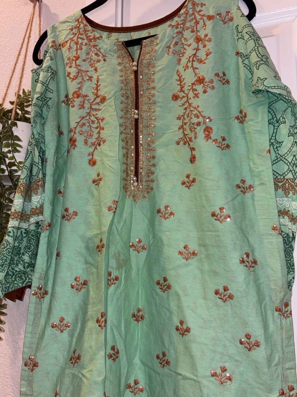 Embroidered Mint Green Women's Kurta Bottoms dupatta fabric soft cotton